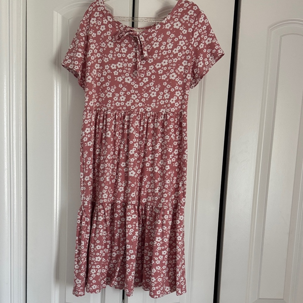 Dreamgirl Dusty Rose Floral Tie-Neck Tiered Casual Dress
